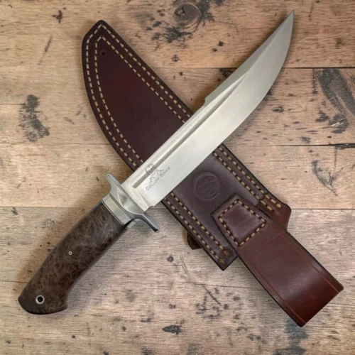 Handmade-Bowie-Knive-1-img2 Dedyukhin Handmade Bowie Knife M398 Custom №1 – Full Tang Fixed Blade, Stabilized Wood Handle & Leather Sheath, USA-Market®