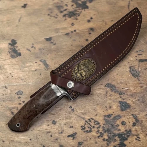 Handmade-Bowie-Knive-1-img3 Dedyukhin Handmade Bowie Knife M398 Custom №1 – Full Tang Fixed Blade, Stabilized Wood Handle & Leather Sheath, USA-Market®