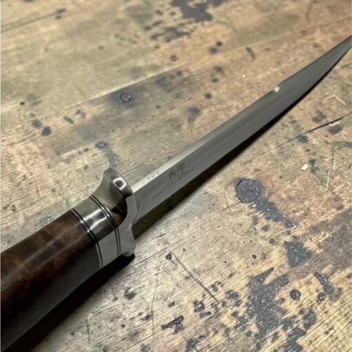 Handmade-Bowie-Knive-1-img5 Dedyukhin Handmade Bowie Knife M398 Custom №1 – Full Tang Fixed Blade, Stabilized Wood Handle & Leather Sheath, USA-Market®