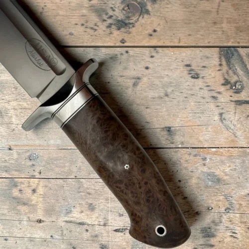 Handmade-Bowie-Knive-1-img6 Dedyukhin Handmade Bowie Knife M398 Custom №1 – Full Tang Fixed Blade, Stabilized Wood Handle & Leather Sheath, USA-Market®