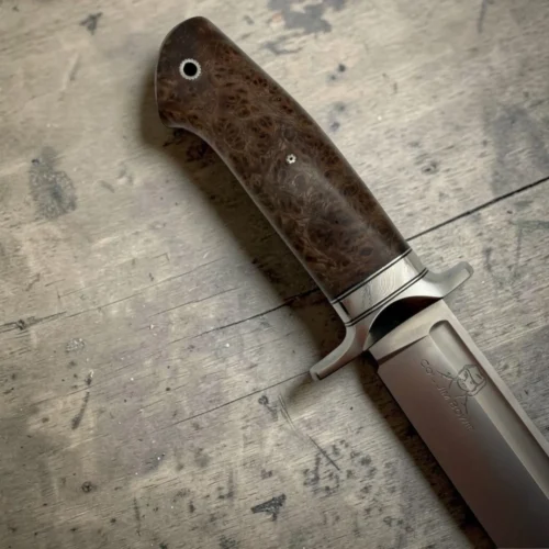 Handmade-Bowie-Knive-1-img7 Dedyukhin Handmade Bowie Knife M398 Custom №1 – Full Tang Fixed Blade, Stabilized Wood Handle & Leather Sheath, USA-Market®