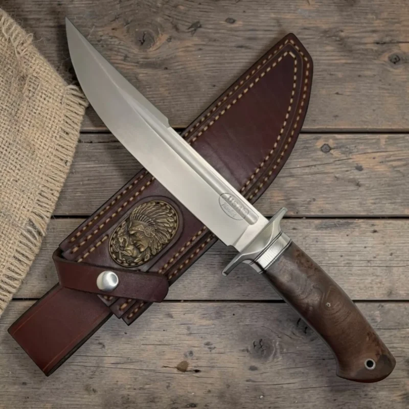 Handmade-Bowie-Knive-2-img1 Dedyukhin Handmade Bowie Knife M398 Custom №2 – Full Tang Fixed Blade, Stabilized Wood Handle & Leather Sheath, USA-Market®