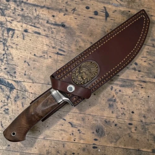 Handmade-Bowie-Knive-2-img3 Dedyukhin Handmade Bowie Knife M398 Custom №2 – Full Tang Fixed Blade, Stabilized Wood Handle & Leather Sheath, USA-Market®