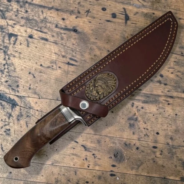 Handmade-Bowie-Knive-2-img3 Dedyukhin Handmade Bowie Knife M398 Custom №2 – Full Tang Fixed Blade, Stabilized Wood Handle & Leather Sheath, USA-Market®