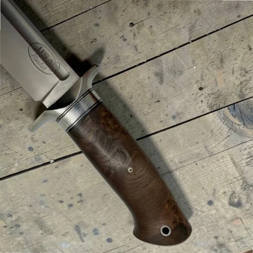 Handmade-Bowie-Knive-2-img6 Dedyukhin Handmade Bowie Knife M398 Custom №2 – Full Tang Fixed Blade, Stabilized Wood Handle & Leather Sheath, USA-Market®
