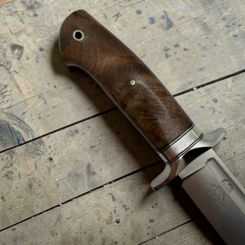 Handmade-Bowie-Knive-2-img7 Dedyukhin Handmade Bowie Knife M398 Custom №2 – Full Tang Fixed Blade, Stabilized Wood Handle & Leather Sheath, USA-Market®