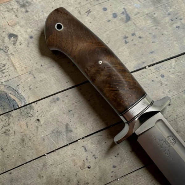 Handmade-Bowie-Knive-2-img7 Dedyukhin Handmade Bowie Knife M398 Custom №2 – Full Tang Fixed Blade, Stabilized Wood Handle & Leather Sheath, USA-Market®