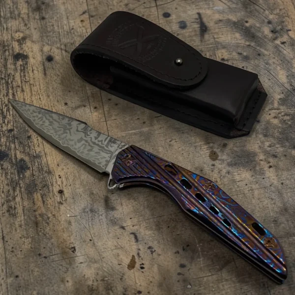 San-Mai-Damascus-img2 CPM® REX121 – Andrew Blacksmith San Mai Damascus EDC Folding Knife | Premium Handmade Everyday Carry Knife