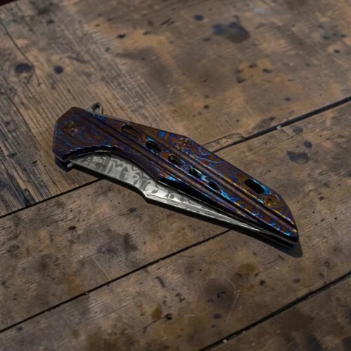 San-Mai-Damascus-img5 CPM® REX121 – Andrew Blacksmith San Mai Damascus EDC Folding Knife | Premium Handmade Everyday Carry Knife